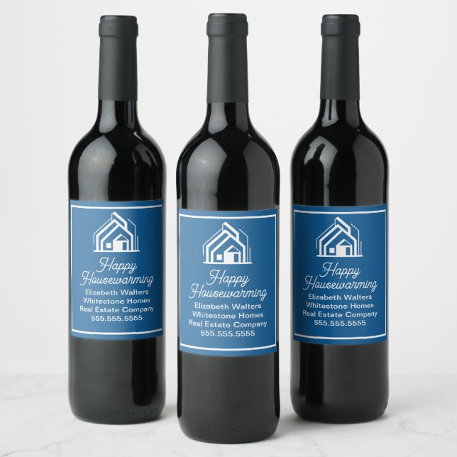 Elegant Blue Real Estate Company Custom Realtor Wine Label (Bottles)