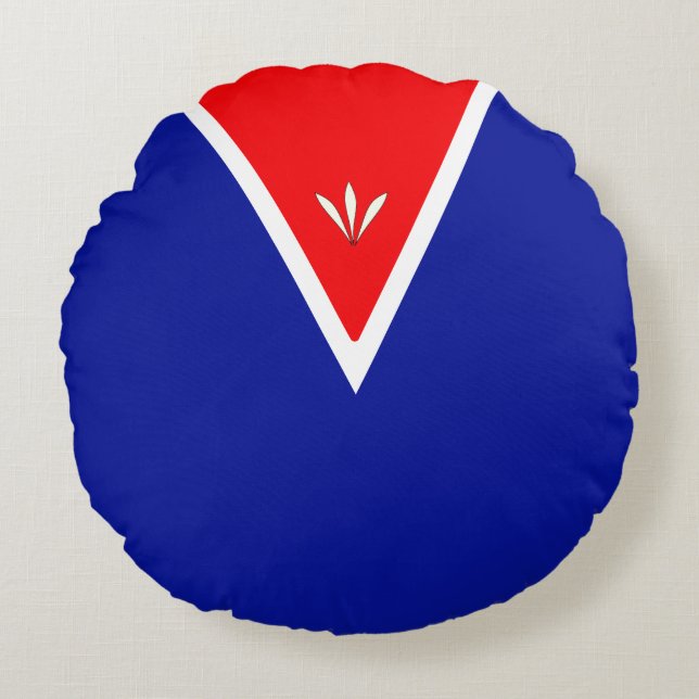 Elegant Blue Red and White Round Cushion (Front)