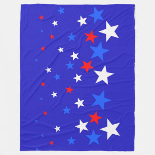 Elegant Blue, Red and White Star Pattern Fleece Blanket