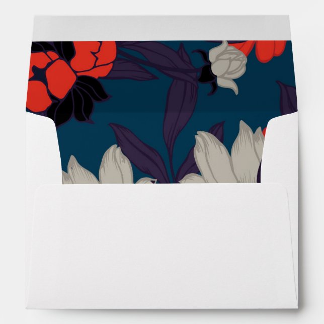 Elegant Blue & Red Floral Pattern Envelope (Back (Bottom))