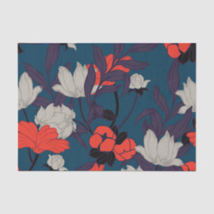 Elegant Blue & Red Floral Pattern Tissue Paper