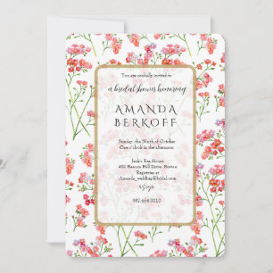 Elegant Blue & Red Flowers Bridal Shower  Invitation