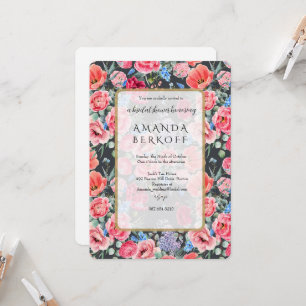 Elegant Blue & Red Flowers Bridal Shower  Invitation