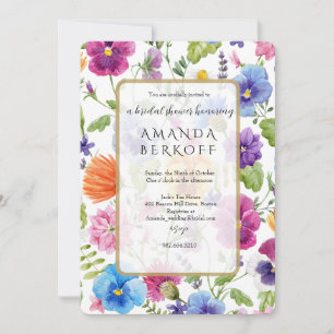 Elegant Blue & Red Flowers Bridal Shower  Invitation