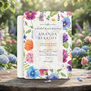 Elegant Blue & Red Flowers Bridal Shower  Invitation