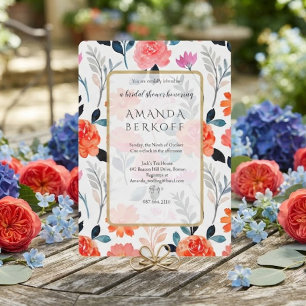 Elegant Blue & Red Flowers Bridal Shower Invitation
