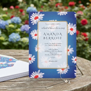 Elegant Blue & Red Flowers Bridal Shower Invitation