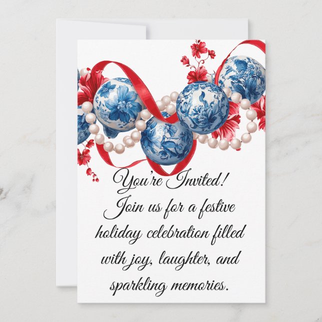 Elegant Blue & Red Holiday Invitation Invitation (Front)