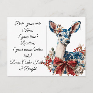 Elegant Blue & Red Holiday Invitation Invitation Postcard
