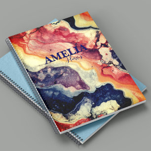 Elegant blue red marble art girly monogram notebook