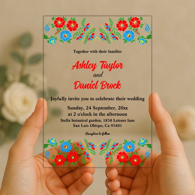 Elegant Blue Red Roses Botanical Floral Wedding Acrylic Invitations (Creator Uploaded)