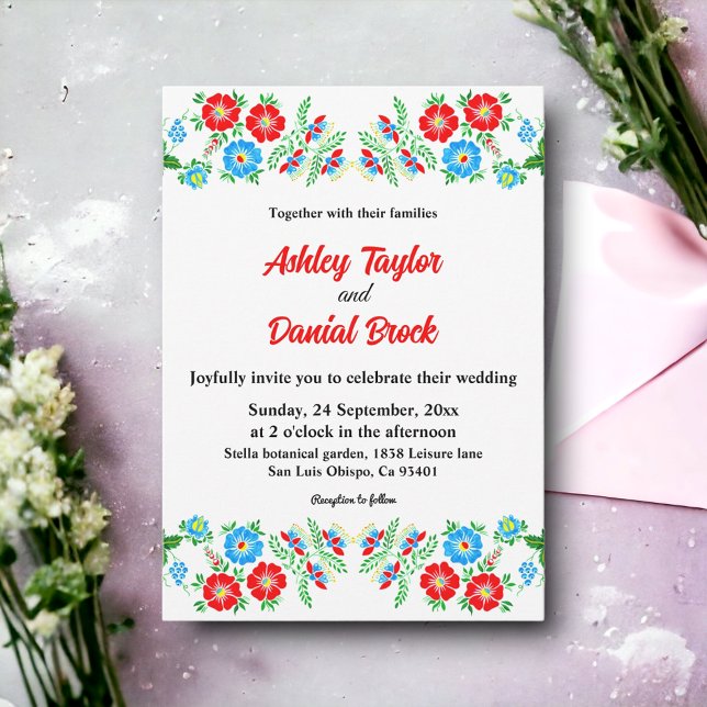 Elegant Blue Red Roses Botanical Floral Wedding Invitation (Creator Uploaded)