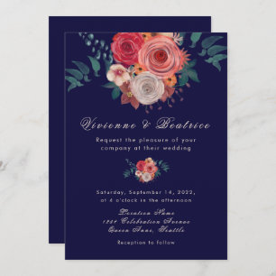 Elegant blue red roses wedding invitation