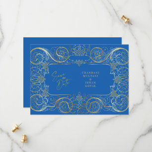 Elegant Blue Regal Gold Wedding  Save The Date
