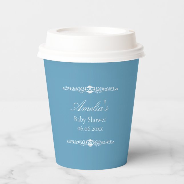 Elegant Blue Regency Style Baby Shower  Paper Cups (Front)
