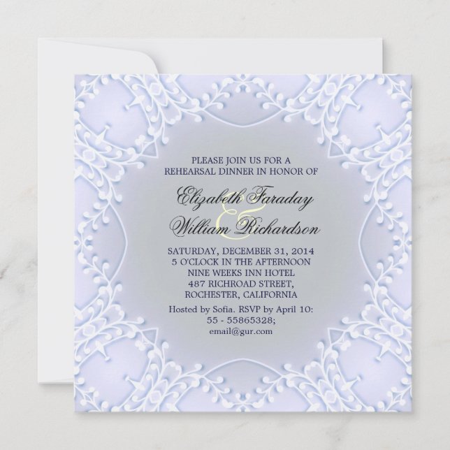 elegant blue rehearsal dinner invitations (Front)