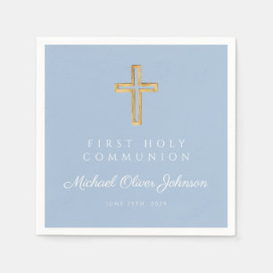Elegant Blue Religious First Holy Communion Napkin