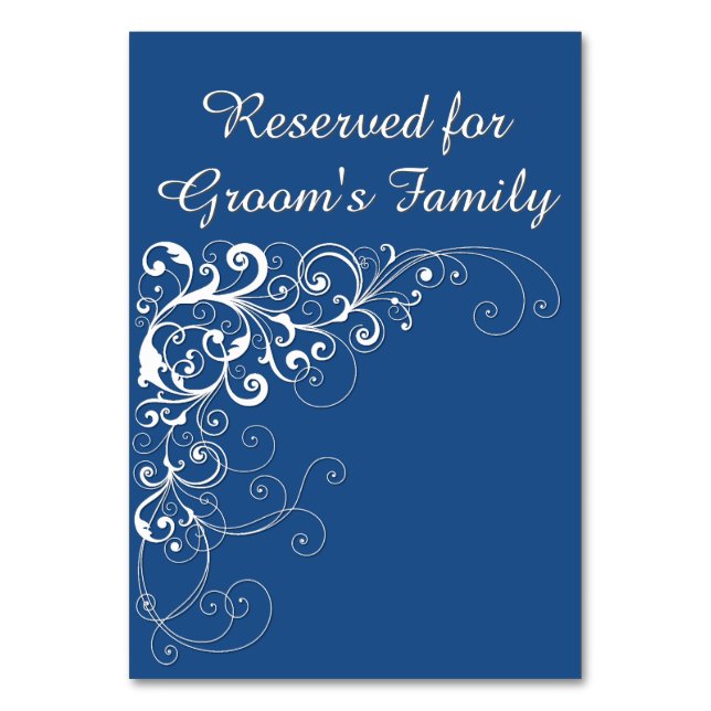 Elegant Blue Reserved Wedding Table Card (Front)