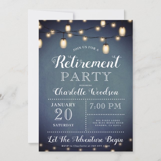 Elegant Blue Retirement Party Invitation (Front)