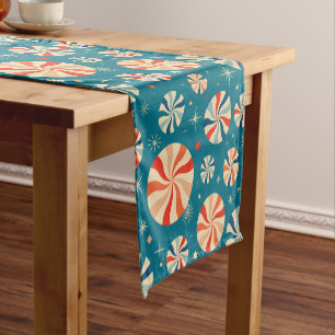 Elegant Blue Retro Vintage Festive Christmas candy Short Table Runner