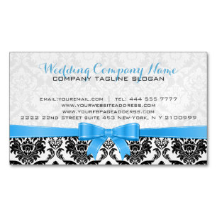 Elegant Blue Ribbon Black & White Damasks 2 Magnetic Business Card