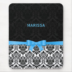 Elegant Blue Ribbon Black & White Damasks 2 Mouse Pad