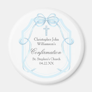 Elegant Blue Ribbon Bow Confirmation Party Magnet