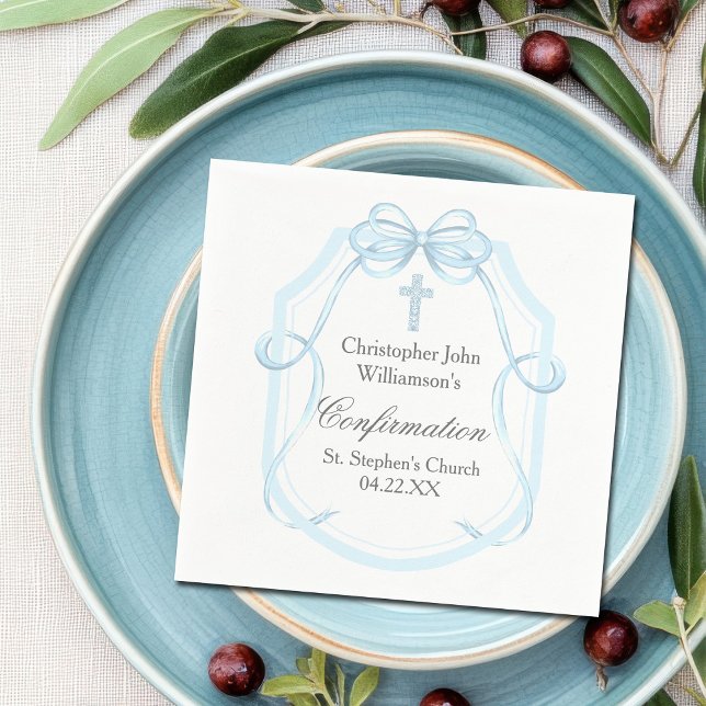 Elegant Blue Ribbon Bow Confirmation Party Napkin (Creator Uploaded)