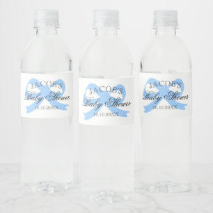 Elegant blue ribbon bow custom baby shower water bottle label