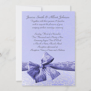 Elegant Blue Ribbon Lace Damask Wedding Invite