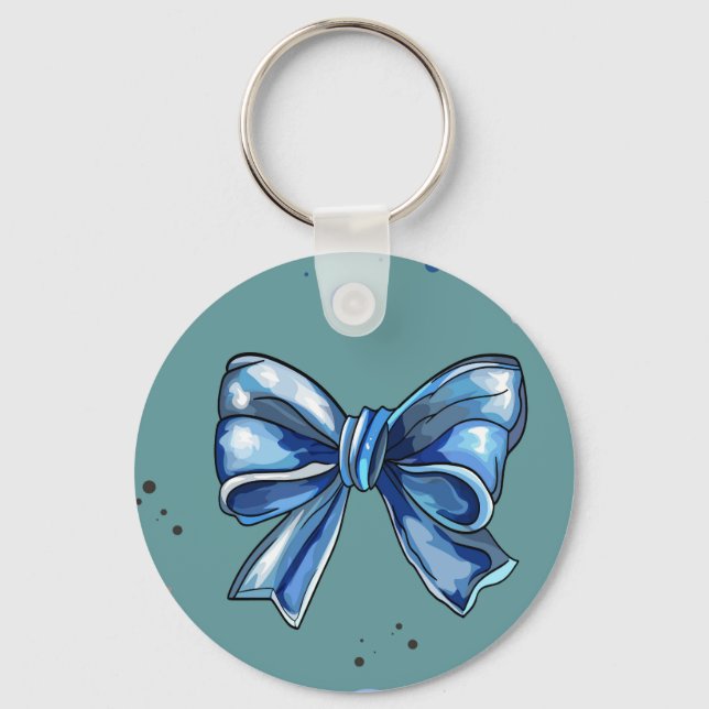 Elegant Blue Ribbons and Bubbles Seamless. Baby  Key Ring (Front)