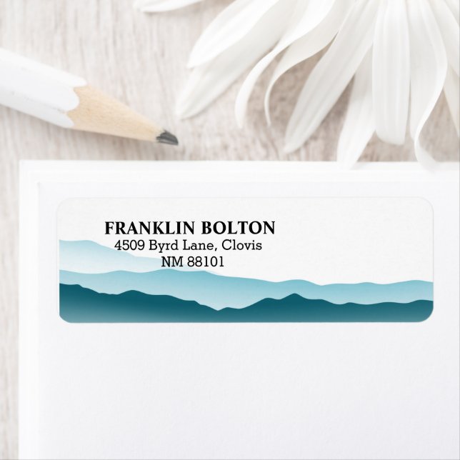 Elegant Blue Rolling Mountains Return Address Label (Insitu)