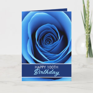 Elegant Blue Rose 100th Birthday Card