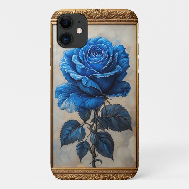 Elegant Blue Rose Displayed in Ornate Gold Frame Case-Mate iPhone Case (Back)