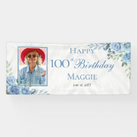 Elegant Blue Rose Floral 100th Birthday Party