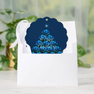 Elegant Blue Rose Floral Christmas Tree Decoration Card