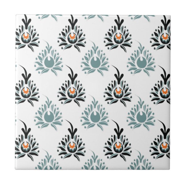 Elegant Blue Rose Floral Pattern Ceramic Tile (Front)