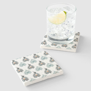 Elegant Blue Rose Floral Pattern Stone Coaster