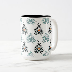 Elegant Blue Rose Floral Pattern Two-Tone Coffee Mug