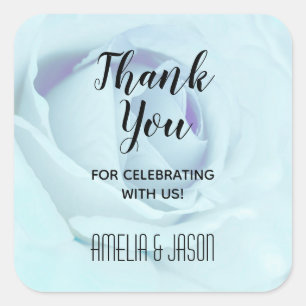 Elegant Blue Rose Floral Thank You Square Sticker