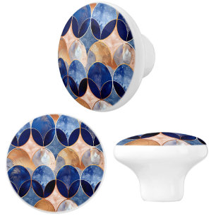 Elegant Blue + Rose Gold Geometric Pattern Ceramic Knob