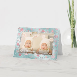 Elegant blue rose gold snowflakes custom photo card