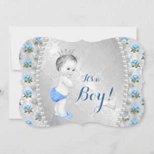 Elegant Blue Rose Pearl Baby Blue Baby Shower Invitation