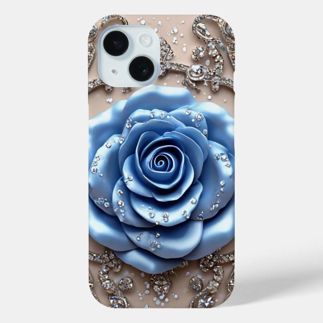 Elegant Blue Rose with Glittering Diamonds Case-Mate iPhone Case (Back)