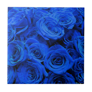 Elegant blue roses blue flowers blue floral ceramic tile
