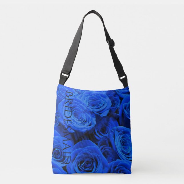 Elegant blue roses blue flowers blue floral crossbody bag (Front)
