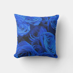 Elegant blue roses blue flowers blue floral cushion