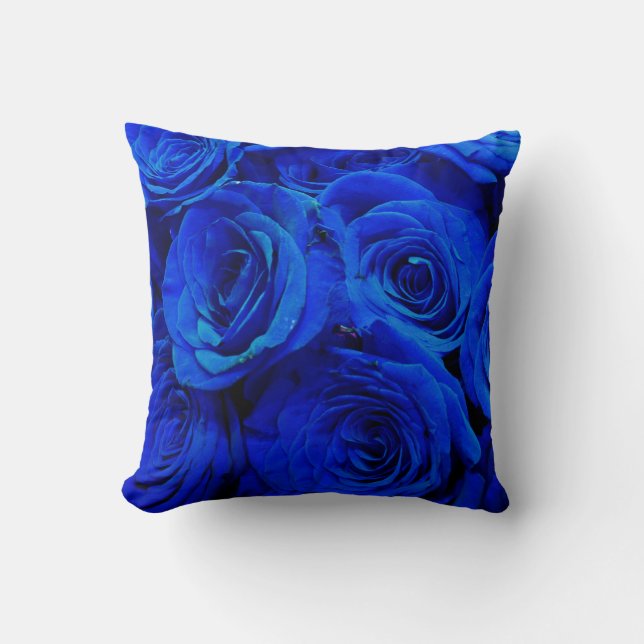 Elegant blue roses blue flowers blue floral cushion (Front)