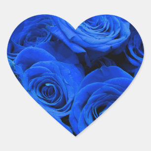 Elegant blue roses blue flowers blue floral heart sticker