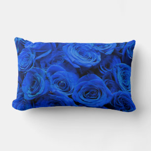 Elegant blue roses blue flowers blue floral lumbar cushion